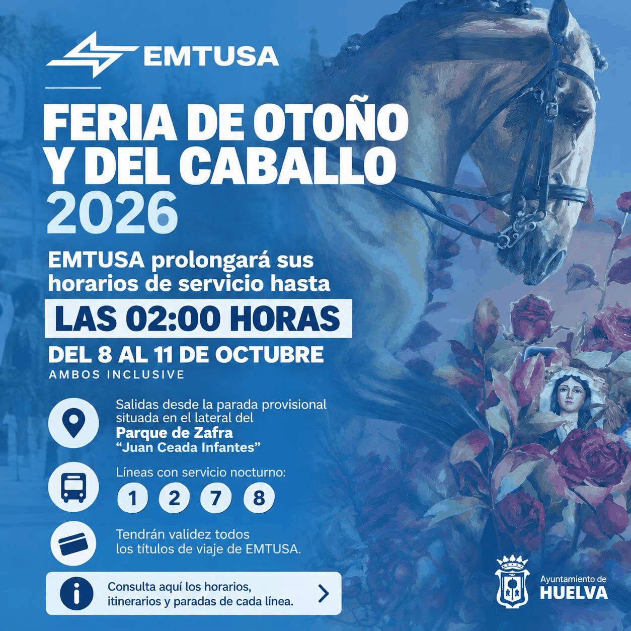Horarios especiales de EMTUSA para la Feria de Otoño y del Caballo 2026